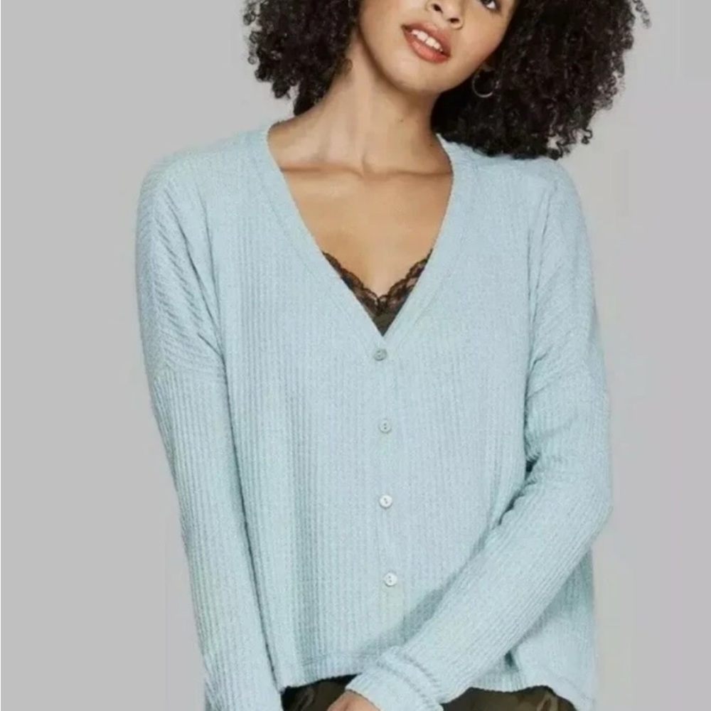 Wild Fable Blue Blouse Relaxed Fit V-Neck